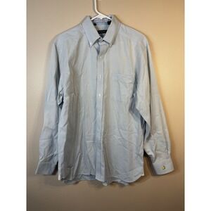 Bobby Jones Mens Blue Seersucker Button Up Long Sleeve Shirt Size L Masters Logo